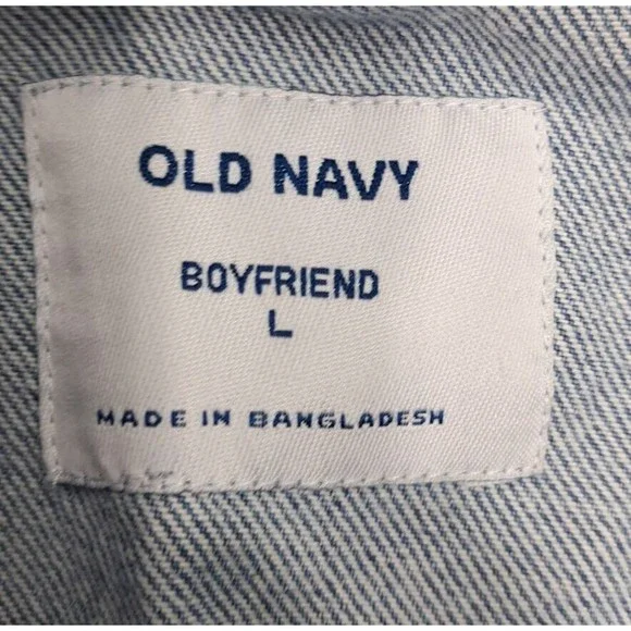 Old Navy Jean Jacket Size Large Boyfriend Distressed Ripped Light Blue Denim - Picture 6 of 13